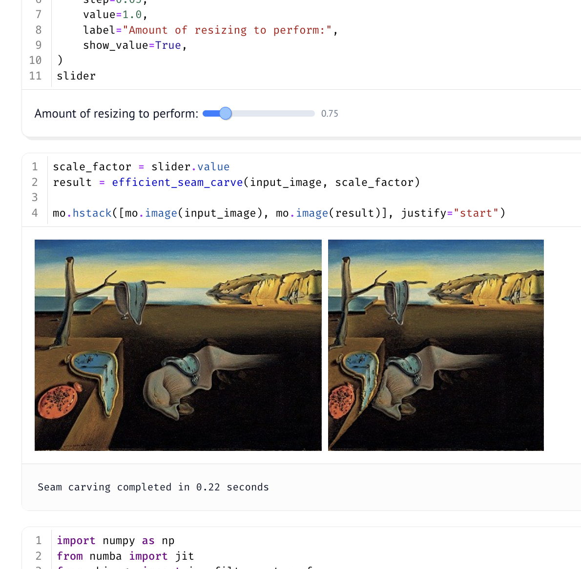 Screenshot of Seam Carving