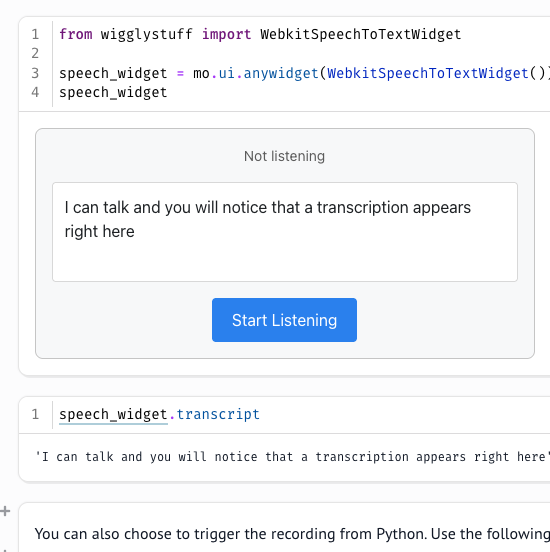 WebkitSpeechToText widget